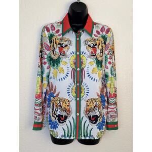 Designer Style Tiger Pattern Blouse Long Sleeve Art to Wear Animal Print Medium